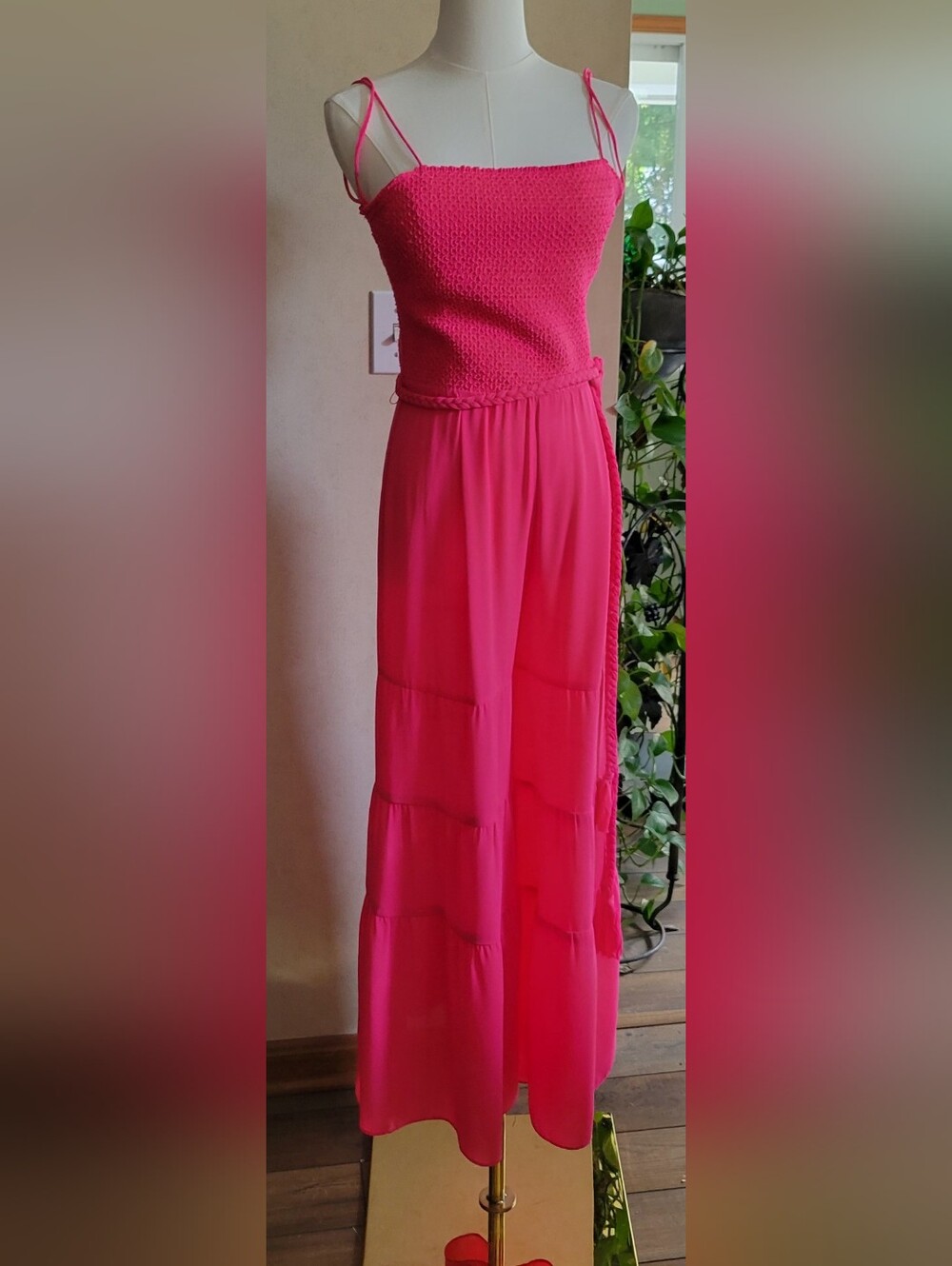 Bright Pink Tiered Maxi Wide Leg Pant Alice And Olivia